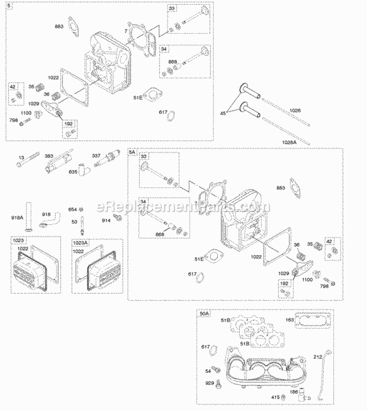 Cylinder Head Intake Manifold Valves Diagram and Parts List for 40H777-0134-B1  Briggs and Stratton Engine